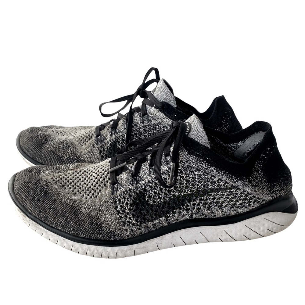 Nike Free Rn Flyknit Black/White/Grey Oreo Colored Running Shoes Size 12
